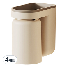 ETUDIER 무타공 벽걸이 칫솔꽂이 양치컵, 베이지, 4세트