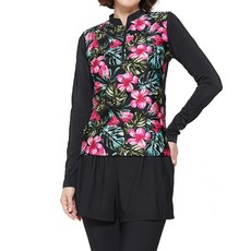 ILIKAI 女款紅色熱帶風防磨衣上衣 + 水上緊身褲套組