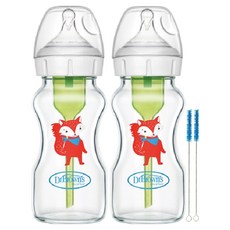 닥터브라운 폭스 와이드넥 유리 젖병 2단계, 혼합색상, 270ml, 2개
