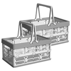 BANGJIASHI 手提摺疊收納籃 可疊收納籃 堆疊收納籃 大號, 灰色, 2個