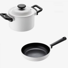 LocknLock 樂扣樂扣 IH爐適用Decore系列鈦塗層鍋具組 HPI1182IHS2C, 雙耳鍋 18cm+平底鍋 24cm, 象牙白