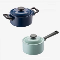 LocknLock 樂扣樂扣 電磁爐適用湯鍋2件組 HPI1181IHS2C, 單柄鍋 18cm+雙耳鍋 20cm, 薄荷綠(單柄鍋)+海軍藍(雙耳鍋)