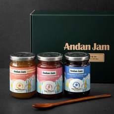 안단잼 저칼로리 과일잼 딸기 200g + 블루베리 200g + 사과 200g + 우드스푼 + 쇼핑백 + 상자, 600g, 1세트
