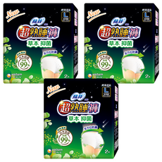 SOFY 蘇菲 超熟睡內褲型衛生棉 草本抑菌, L, 2片, 3包