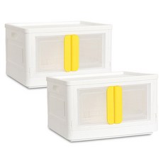 Living Sunday 韓國製雙門式可折疊收納箱, 2個, 黃色, 56L