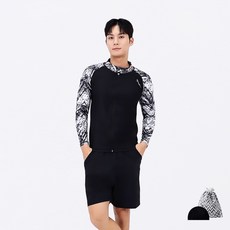 AQUATICA 男款拉鍊式防曬長袖泳衣+短褲套組 AQAMAN-PZ, 黑色
