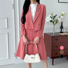 페이퍼먼츠 더블 버튼 숏 자켓 스커트 세미 정장 세트 06421