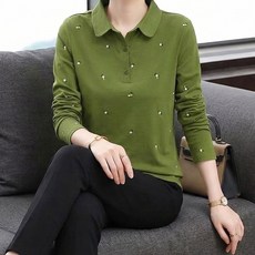 MA 여성용 카라 플라워 포인트 긴팔 티셔츠