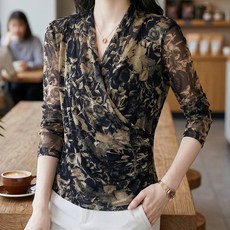 MarketA 女款V領交叉雪紡輕熟女風長袖上衣