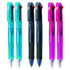 ZEBRA 斑馬牌 夾式四色原子筆 B4A3 0.7mm, 黑色+粉紅色+淺藍色, 6個