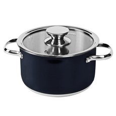 QUEEN SENSE IH爐適用不鏽鋼雙耳深湯鍋+玻璃鍋蓋, 黑色, 24cm