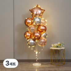 光氣球柱玫瑰金星星, 3組, 混色