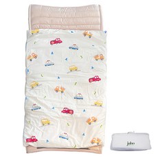 Juho deco 幼兒園午睡袋 防螨款 附提袋 兒童午睡必備, 工程車車 白色