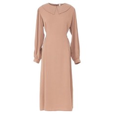 CARET 女款 翻領長袖連身裙, 附腰帶, 均碼, 淺褐色