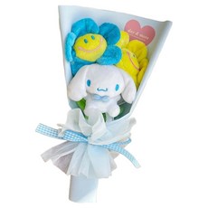 三麗鷗迷你大耳狗娃娃8cm+微笑花2入+花束組, 混合顏色
