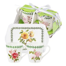 PORTmeIRION 波特玫琳恩 植物園馬克杯2款 + 託盤, 1套, 玫瑰混合色