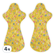 eechae 純棉蝶翼型衛生棉 黃色花卉, 特級夜用型, 4個, 2枚入