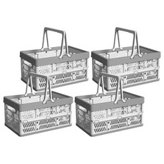 BANGJIASHI 手提摺疊收納籃 可疊收納籃 堆疊收納籃 大號, 灰色, 4個