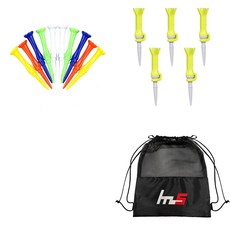 HMUS 娜雅風格 塑膠高爾夫長球Tee GFYP-181 10入 + PU 高爾夫長球Tee 171-2PU 5入 + 收納袋組合, 隨機出貨(GFYP-181), 黃色(171-2PU)