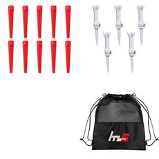 NAYASTYLE 塑膠高爾夫長球釘 10p + PU 高爾夫長球釘 5p + 球袋組 GFYp-185-5 + 171-1PU, 混合色