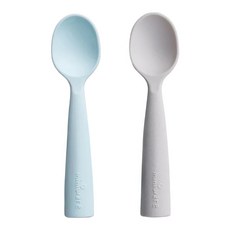 Miniware 矽膠兒童湯匙組 食品級矽膠製成 寶寶學習湯匙 2入, 芝麻+海藍, 1組