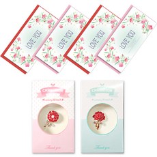 康乃馨感謝胸針 2款 + 水彩康乃馨零用錢卡 4入組, LOVEYOU, 1套