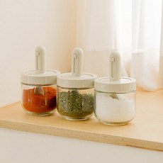 Nature Living 可調節長度湯匙玻璃調味罐3入 + 標籤貼紙組, 容器 + 蓋子 + 標籤貼紙, 1套