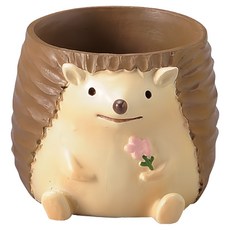 日本 GREENHOUSE 無底孔樹脂小盆刺蝟 3770-c, 1入, 棕色