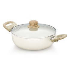 電磁爐適用Rose系列附蓋木紋雙耳湯鍋, 奶油白, 24cm, 1組