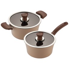HAPPYCALL IH爐適用Eden系列韓國產陶瓷鍋具組, 杏仁色, 單柄鍋 18cm+雙耳鍋 20cm, 1組