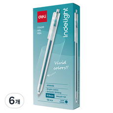 델리 반투명 노크식 컬러 중성 젤펜 0.5mm 12p, 다크그린, 6개
