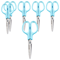 PLUS 普樂士 30度弧線抗菌剪刀, 舒適握柄，減輕手指負擔，圓形刀尖，安全, 藍色, 6支