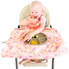 一體式印花餐墊連身圍兜, 蜜桃粉, 1入