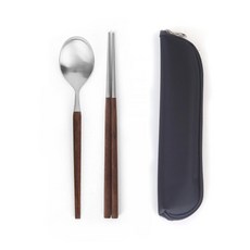 GOLDENBELL 楓木餐具+餐具套組, 餐具(單色)+餐具袋(海軍藍), 1套, 餐具+收納袋