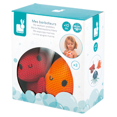 Janod 寶寶沐浴玩偶 Set 3個入 快乾網布設計, 橘色 + 紅色, 1組