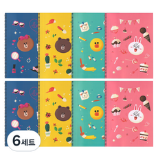 라인프렌즈 스프링 중고노트 4종, 브라운, 초코, 코니, 샐리, 6세트