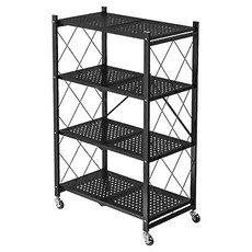 免安裝折疊多功能移動收納層架, 黑色, 4層