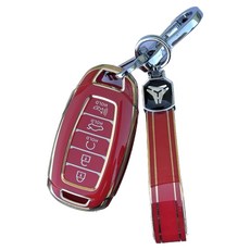 CRONICLE 現代 5鍵 準新款 Palisade Avante CN7 Santa Fe TM 智慧鑰匙殼 + 鑰匙圈組, 紅色