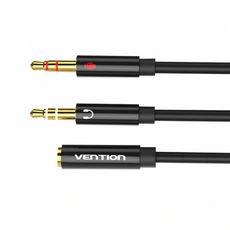 VEnTIOn 威迅 BHD系列 雙TRS 3.5mm公對3.5mm母 音頻轉換線 0.3m, BHDBY, 黑色, 1條