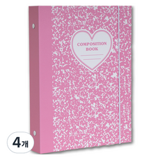 루카랩 컴포지션 A5 25R 6공 화이트링 하드커버 + 밴드, 핑크, 4개