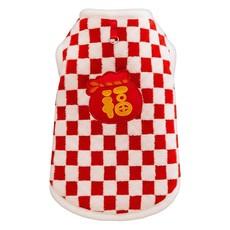 MODACore 摩達客 紅白開運喜氣棋盤保暖寵物衣服 可愛中大型犬狗適用, 1個, 款式隨機(醒獅/福袋)