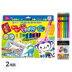 지구화학 불어펜 20색 + 투코비 코마 삼각지우개연필 TC-208 B 6종 x 2p 세트, 혼합색상, 2세트