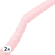 아이엔피 파인코튼 리본 면 자수 레이스 2.7 x 270 cm, 라이트핑크, 2개
