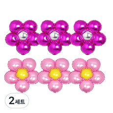 PARTYSHOW 花朵鋁箔氣球 小號 桃紅色 3入 + 嬰兒粉 3入 + 點膠, 混合顏色, 2套