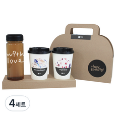 1AM 쥬뗌므 블랜딩 프리미엄 차세트, 크라프트 패키지 + 티백세트(테이크아웃잔 2p + 얼그레이 블라썸티 3p + 트리플 베리티 3p) + with love 보틀스티커 + 검은뚜껑 보틀 + Happy B 패키지 스티커, 4세트