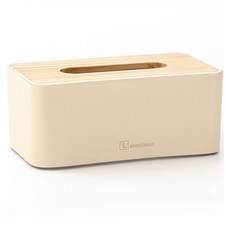 GOODSDECO 長方形面紙盒+皮革套, 白木（錶殼），米色（封面）