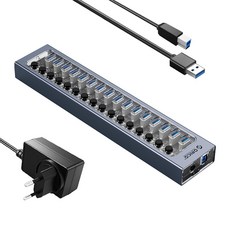 ORICO 奧睿科 16埠供電式USB集線器 AT2U3-16AB, 灰色, 1個