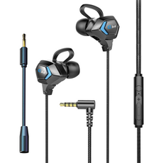 DTAudio HiFi電競有線耳機 弧形耳掛 附麥克風, 撞色黑藍色, GC-05