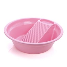 L-Elliving 圓形洗臉盆帶內置搓衣板, 粉色, 1入