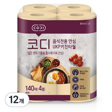 CODI UKP紙漿捲筒式食品專用廚房紙巾, 140張, 12捲